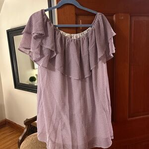 Entro Purple Gingham Off-Shoulder Dress